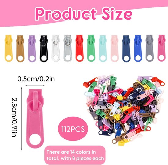 Ritssluitingsschuivers - Reparatieset - Kleding Repareren - Universeel Geschikt - 112 Stuks - Kleurrijk — afbeelding 4