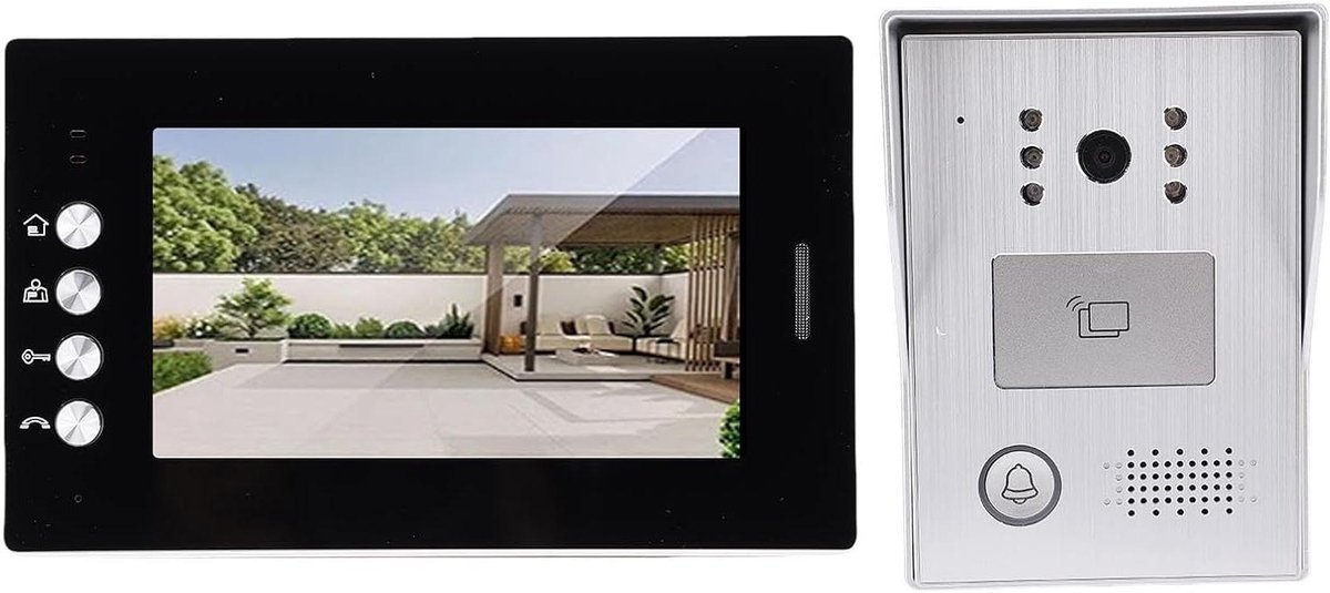 Videodeurbel Systeem - Huisbeveiliging Camera - Toegang Controleren - Draadloze Binnenmonitor - 7 Inch HD Scherm - Zwart