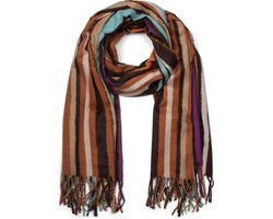 styleBREAKER Unisex Scarf with Colorful Stripe Pattern and Long Fringes, Colour Blocking, Winter, Stole 01017113