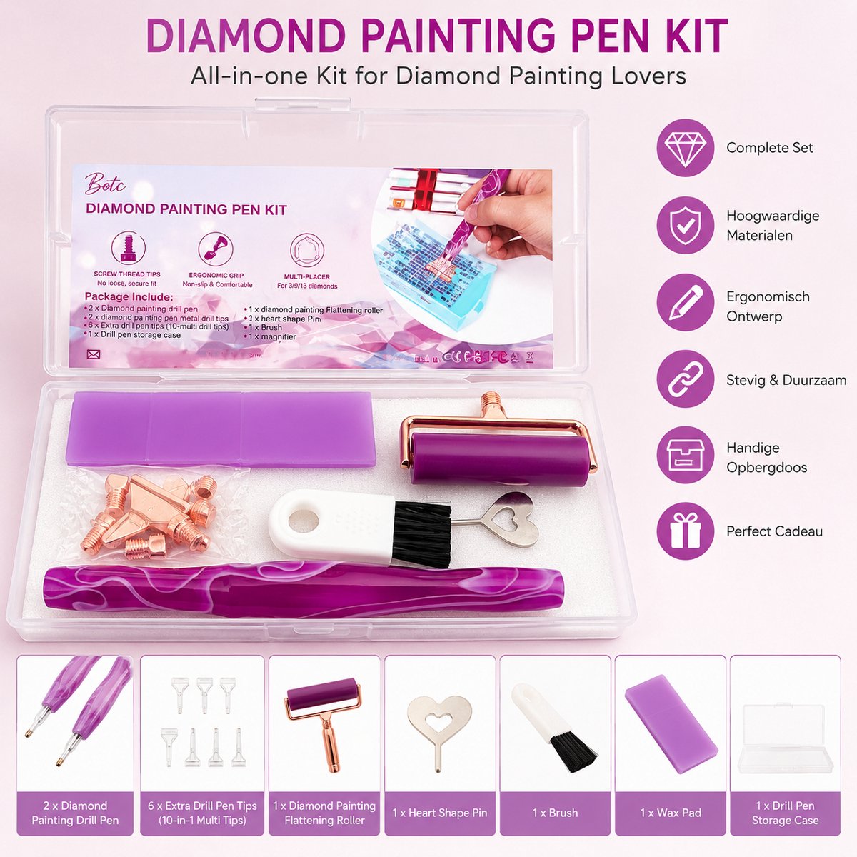 BOTC Diamond Painting Art pen Kit - Dot Pen Kit - 5D Diamond Paint- met Gereedschapstoebehoren - Roze — afbeelding 7