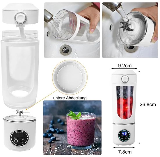 Draagbare blender van 700 ml - Draadloze blender met 12 messen en zelfreinigende functie, USB-C-interface, geschikt voor het maken van smoothies en crèmes, wit. — afbeelding 3