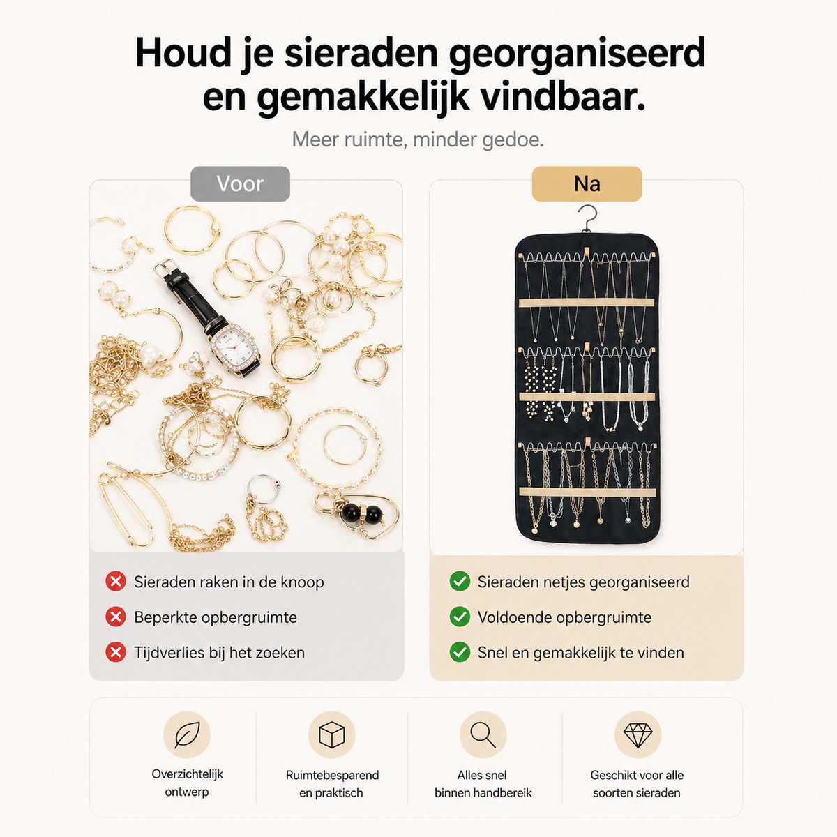 BOTC Sieraden Organizer - Opbergsysteem Tweezijdig - Sieraden Opbergers - Juwelendoos - Zwart — cadeau in Wonen & Interieur - foto 3