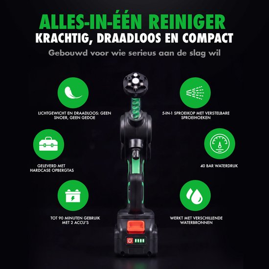 Mevon Hogedrukreiniger - Hogedrukreiniger Accu - Draadloze Hogedrukreiniger - Hogedrukreiniger Auto - Terrasreiniger - Hogedrukspuit - Incl. 2 accu's van Merkloos	 — afbeelding 2