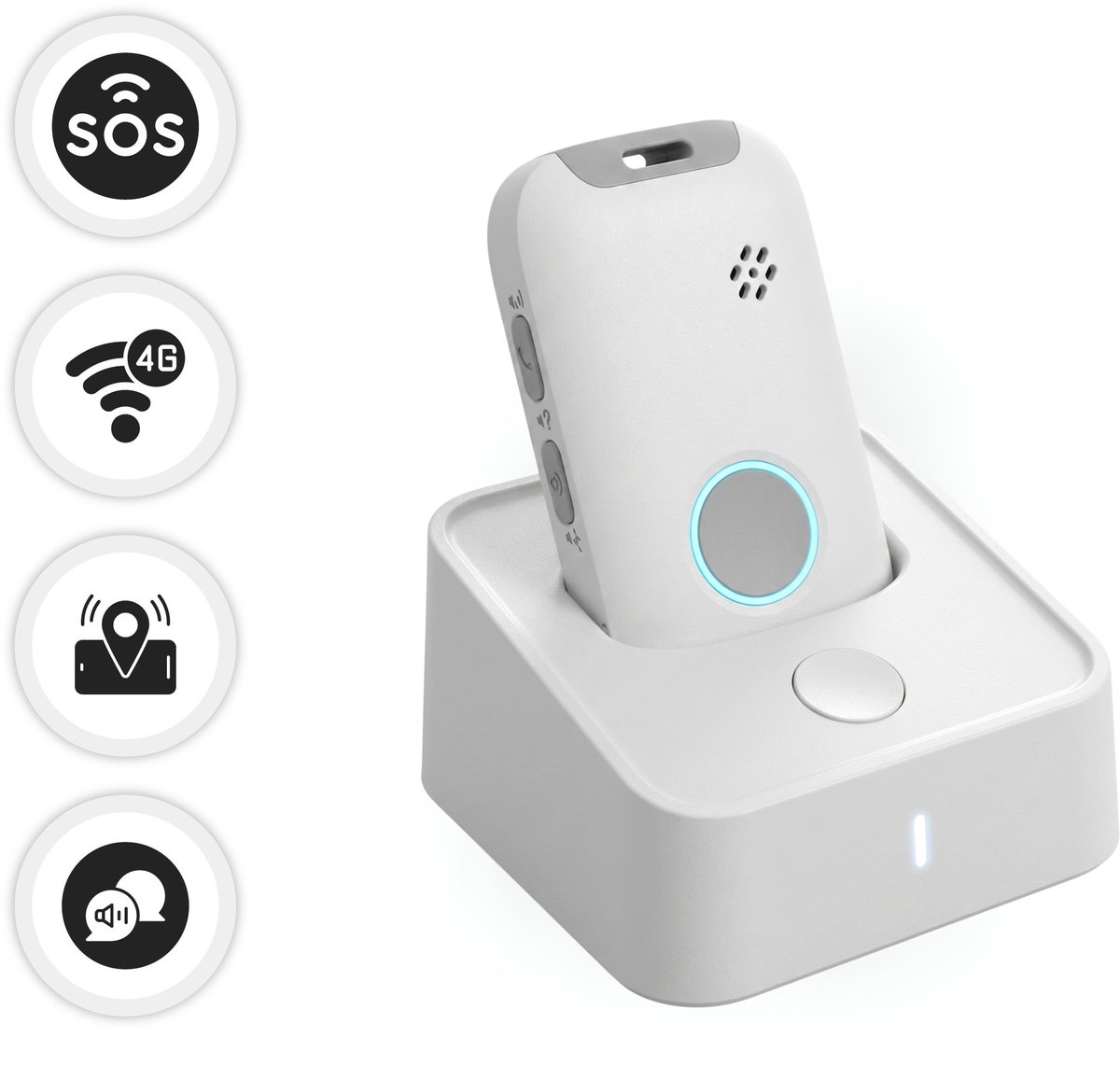 MijnSOS® SOS Noodknop Plus - Alarmknop voor Ouderen - GPS Tracker 4G - Senioren Alarmknop - SOS knop senioren - Valdetectie - Personenalarmering Dementie - Spreek- en Luisterverbinding - Waterdicht IP67- Basis - Wit