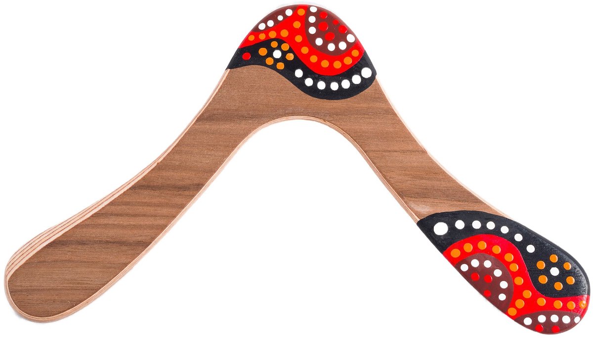 Handbeschilderde boemerang Wallaby Boomerang Waak WB104 Hout 29 cm
