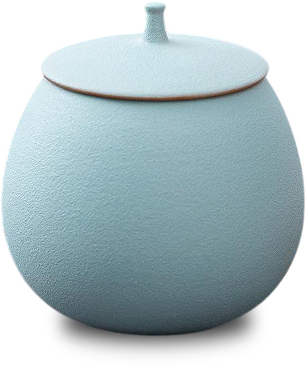 Akerz Mini Urn Keramiek Mistblauw – 200ML – Moderne Herinneringsurn voor Mens of Huisdier – Inclusief Beschermzakje – Decoratieve Asurn met Deksel