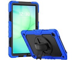Hoes met ingebouwde Screenprotector Geschikt voor Samsung Galaxy Tab A11 Plus | Inclusief 360° Draaibare Handriem en Schouderriem | Extreme bescherming | Ideaal voor zakelijk gebruik | Blauw