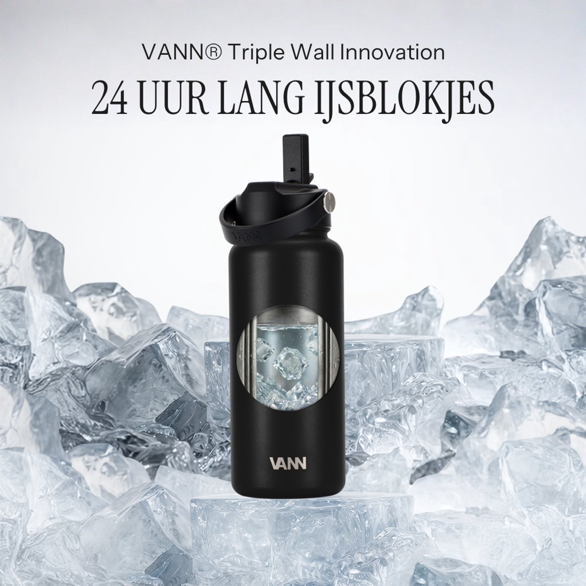 Bol.com VANN® 3-Wandige RVS Drinkfles 1 Liter met rietje voor volwassenen – Met 5 accessoires – Thermosfles – 24 uur koud/12 uur... aanbieding