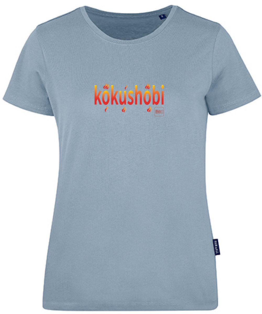 Kokushobi “extreem hete dag” Luxury Dames T-shirt – Casual Moderne Japanse Streetwear – Sky Premium Katoen – Zomer Shirt – Xlarge Design by Eizook Blauw