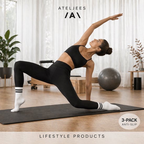Ateljees Yoga / Pilates Sokken met Anti Slip - 3 Pack - Wit, Grijs & Zwart - Maat 36-39 van Merkloos — afbeelding 2