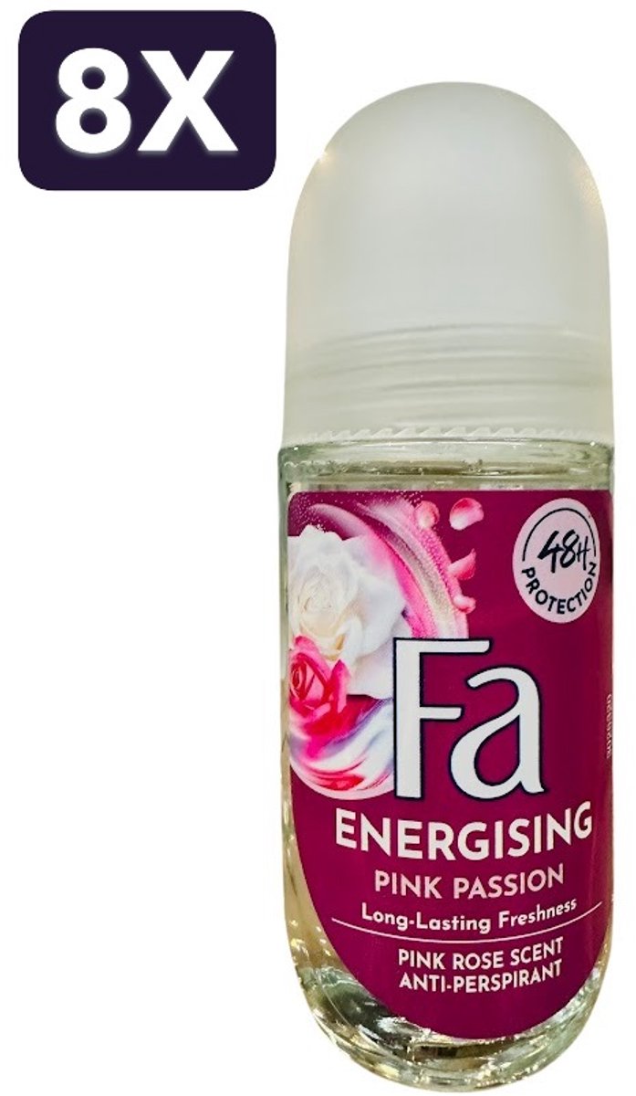 8 x Fa - Deodorant - Roller - Pink Passion - Pink Rose Scent - 50ml