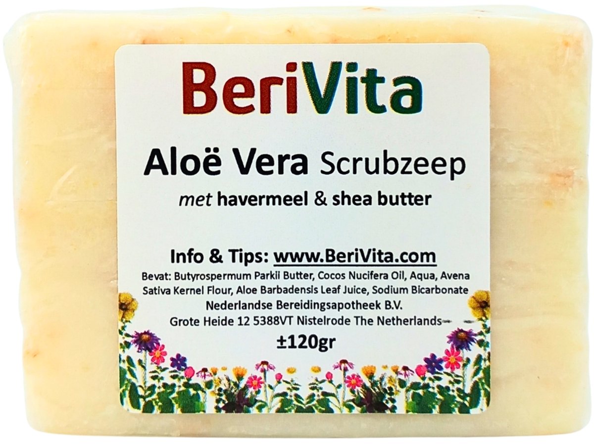 Aloë Vera Scrubzeep met Haver 120gr - Natuurlijke Scrub Zeeptablet met Shea Butter, Aloë Vera Gel en Havermout