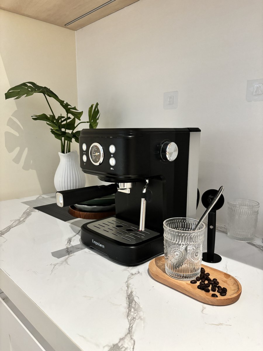 Empstorm EM‑04E Espressomachine 20Bar - 2-in-1 Capsule & Gemalen Koffie - PID Temperatuurregeling - 1,5L Watertank - RVS Filter- Warmhoudplateau - Thuis Kantoor Koffieapparaat Zwart — afbeelding 4
