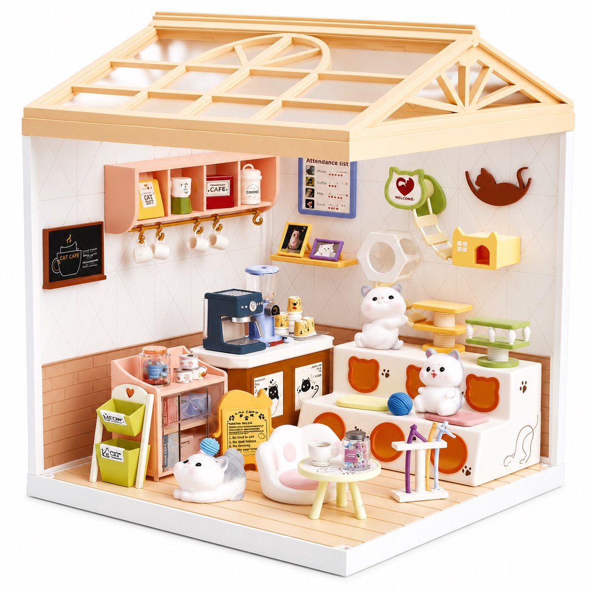 Dreamy miniatuurhuisje Katten Café met ledlamp met 145 onderdelen DIY Modelbouw Knutselen