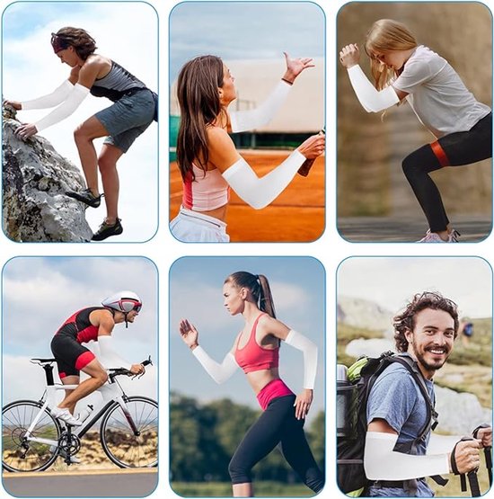 2 paars verkoelende armmouwen voor mannen en vrouwen - UPF 50 - UV-bescherming -zonnemouwen - tatoeage - bedekking - compressie - sportmouwen om armen te bedekken voor fietsen, autorijden, golf - Wit — afbeelding 2