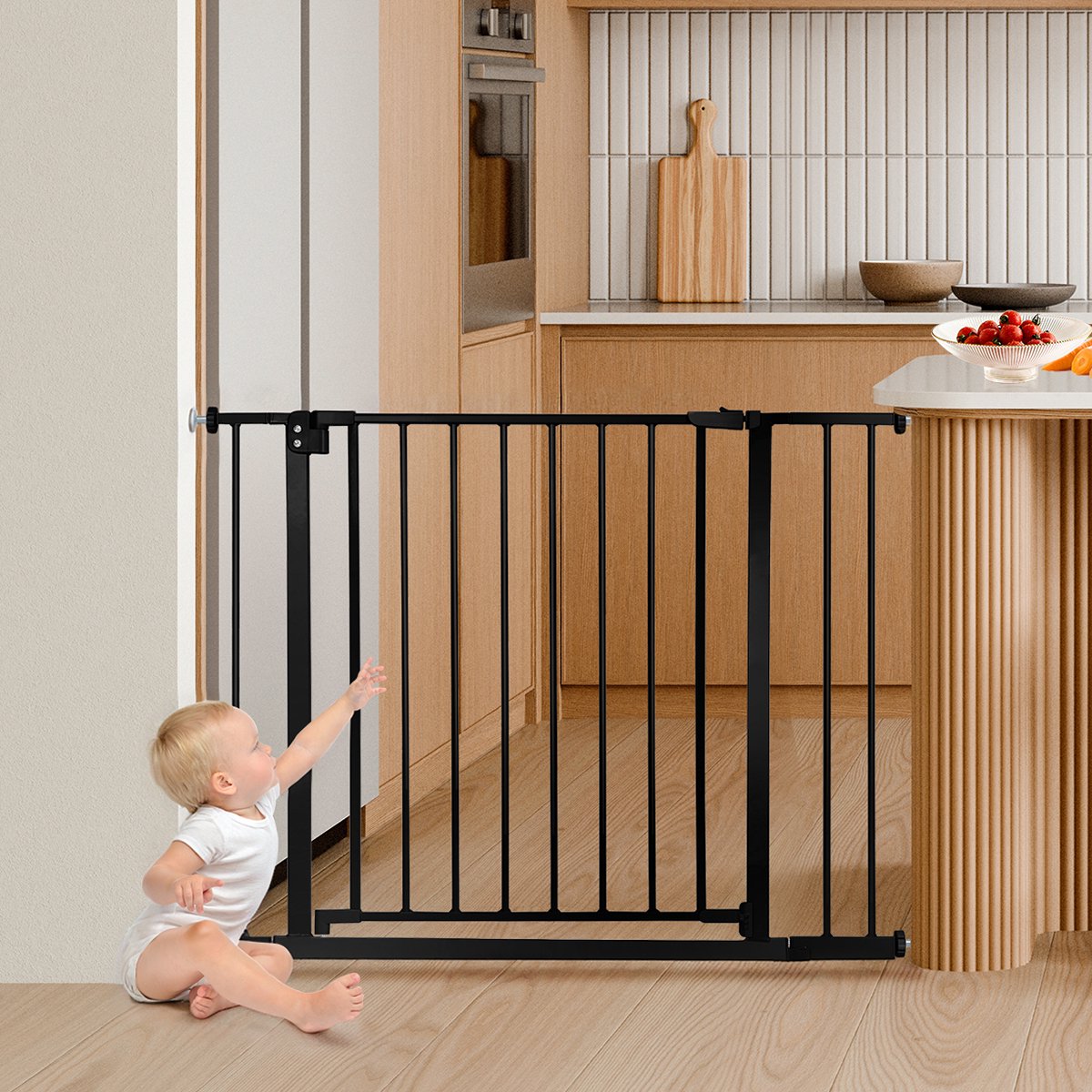 Comomy Baby Veiligheidshekje voor Trappen & Deuren – Hoogte 76cm 75-103 cm, Drukmontage, Zwart – Kindveilig voor Baby's en Peuters
