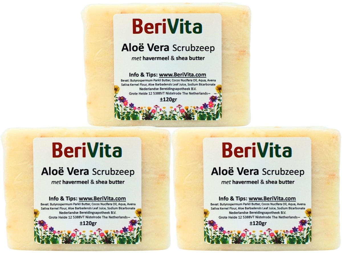 Aloë Vera Scrubzeep met Haver 3x120gr - Natuurlijke Scrub Zeeptablet met Shea Butter, Aloë Vera Gel en Havermout
