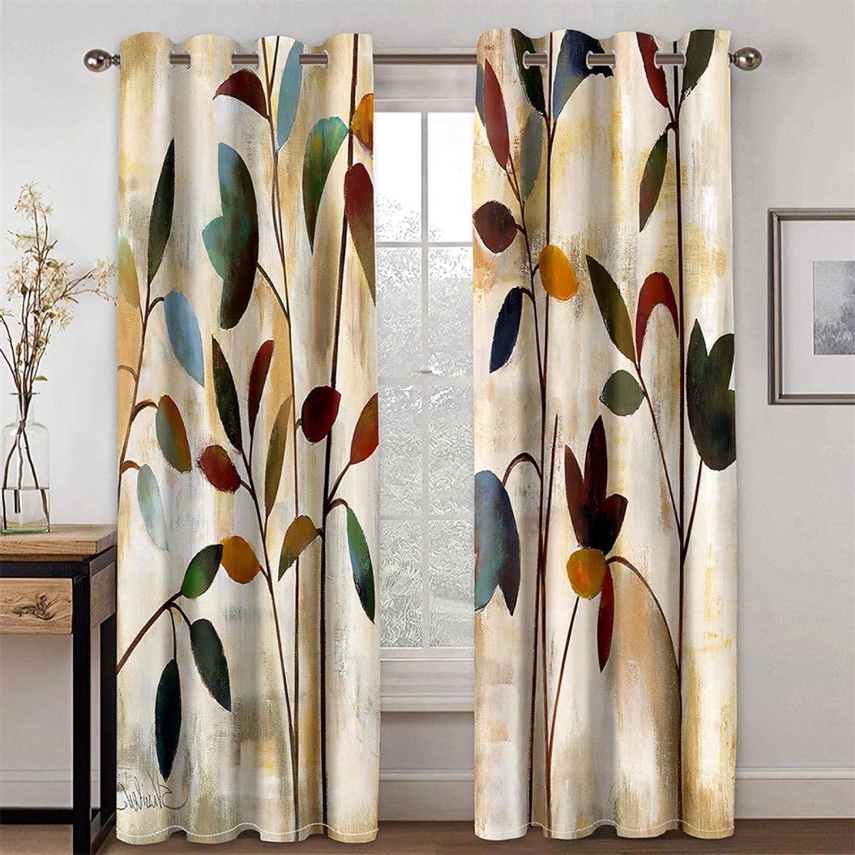 Moderne 3D-geprinte elegante groene bladeren gordijnen voor woonkamer en slaapkamer decoratie, 2 stuks, BxH 135x244cm (53x96in)