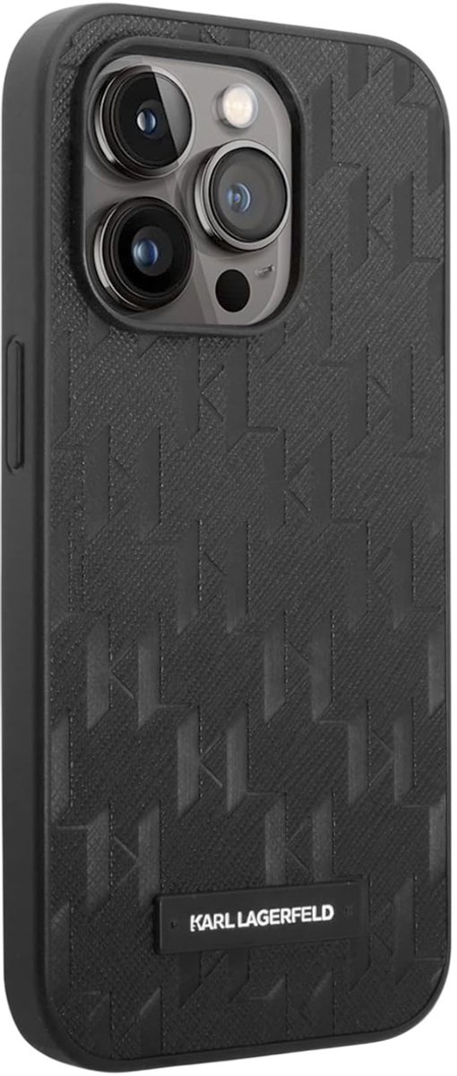 Karl Lagerfeld iPhone 14 Pro Max Zwart Saffiano Lederen Back Cover - Bescherm je Telefoon & Stijl Uitstralen