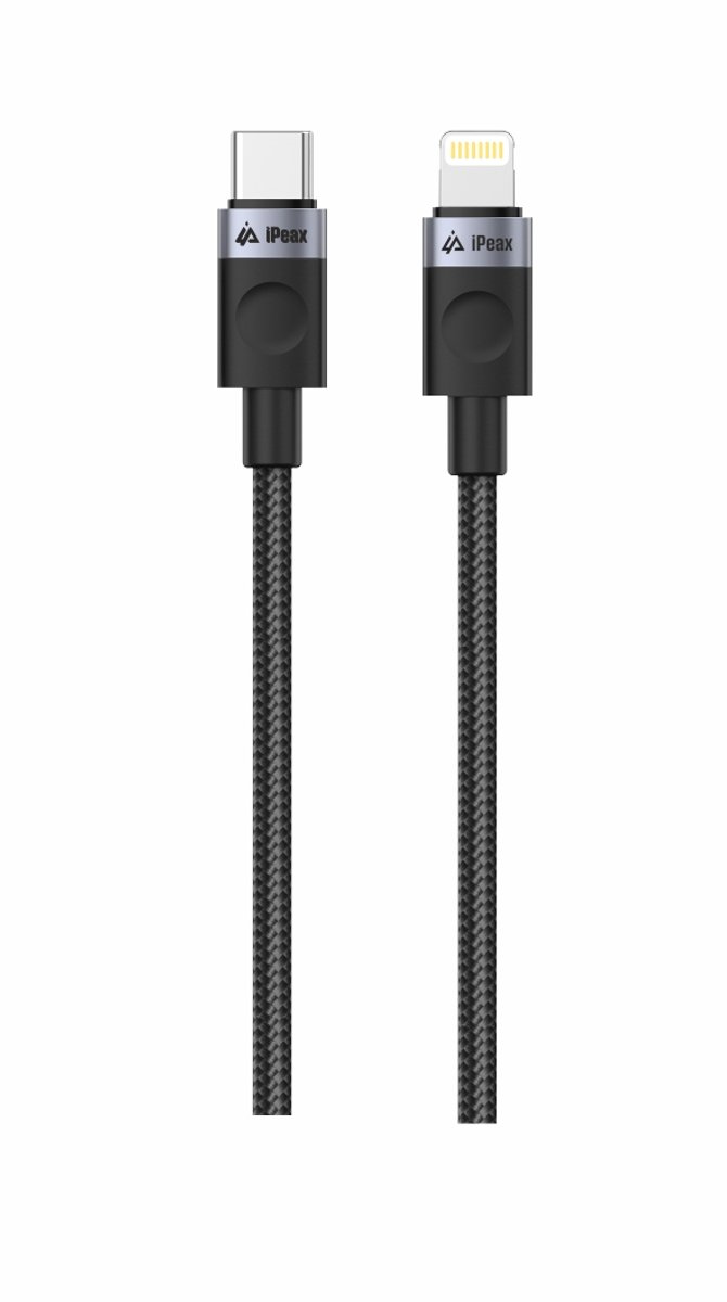 iPeax Gevlochten USB-C naar Lightning Kabel – 1 Meter – Zwart