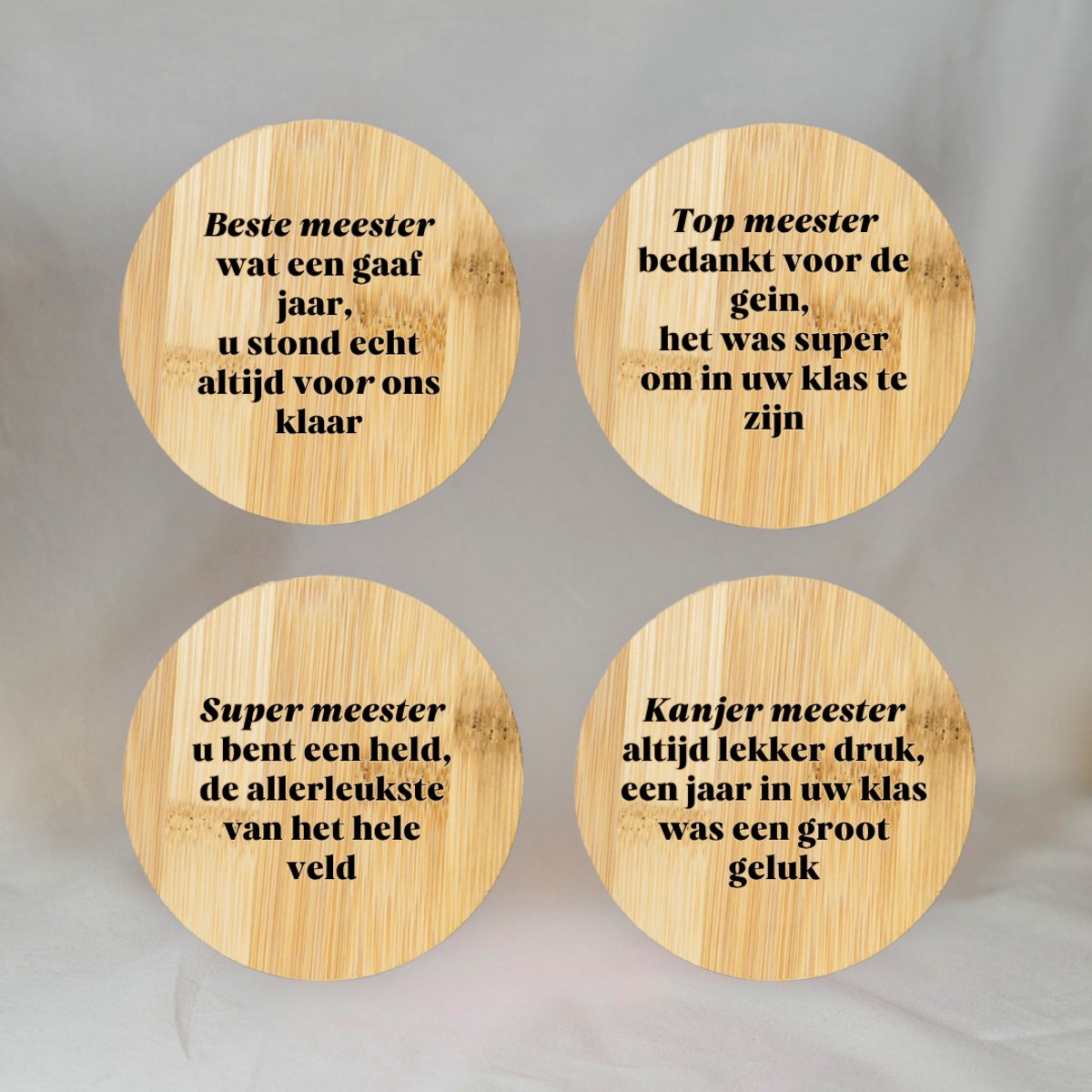 Meester Cadeau – Houten Onderzetters Set van 4 – Afscheidscadeau Meester – Bedankt Meester Cadeau – Meester Cadeau Einde Schooljaar