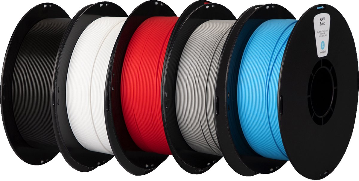 Kexcelled PLA Combideal 5 x 1kg = 5kg ZWART, WIT, ROOD, GRIJS & LUCHT BLAUW 3D Printer filament- ZOMERWEER SPECIAL!
