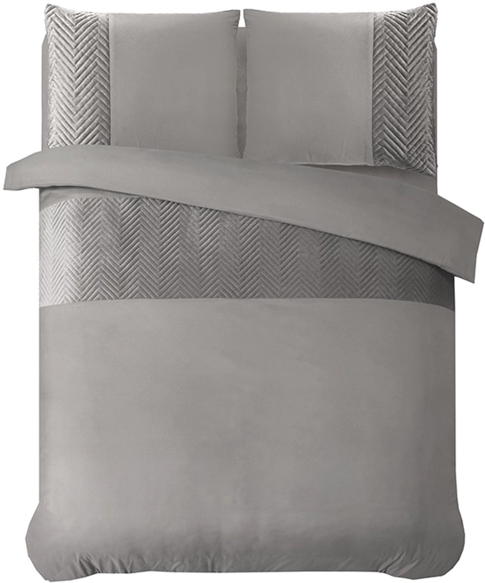 Crosstra Velvet Dekbedovertrek Grijs/Zand-Lits-jumeaux (240 x 200/220 cm)