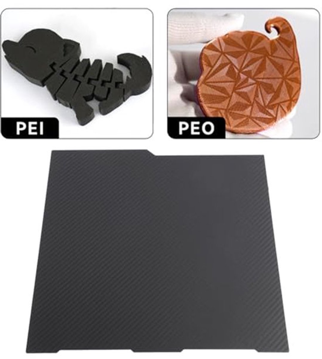 Flexibele Bouwplaat PEI Glad PET Koolstofvezel Dubbelzijdig Printbed 256x268mm voor 3 met Textuur 3D-printplatform voor Printer Printbed voor 3