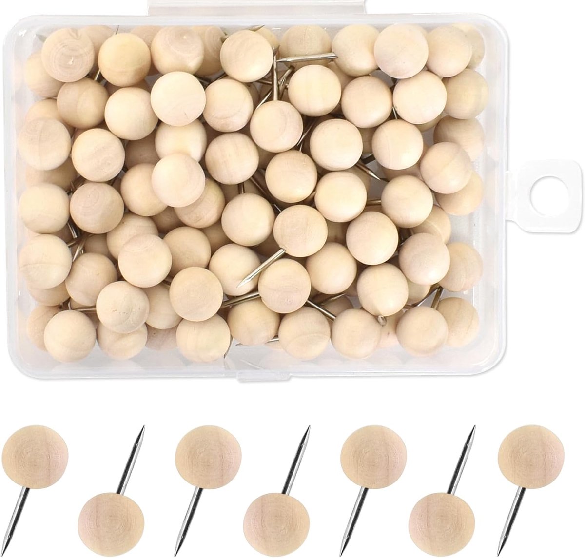 carmdering - Rondkop Speldjes - Houten Duimspijkers - Decoratieve Push Pins - Veilige Ronde Kop - Scherpe Roestvrijstalen Punt - Massief Hout - Natuurlijk Design - Eenvoudig Organisatiegereedschap - 80 Stuks