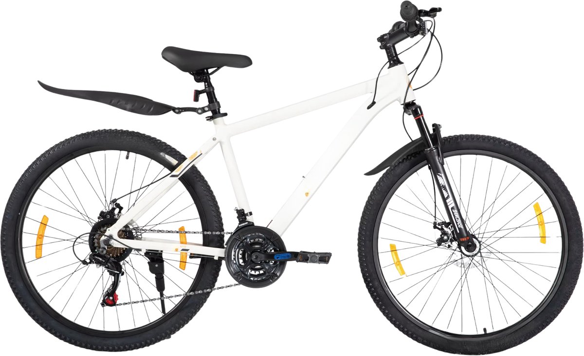 Happiq Mountainbike – Voor en – Hardtail 21 versnellingen schijfrem – 66 cm 70 cm wielen wit aluminium frame