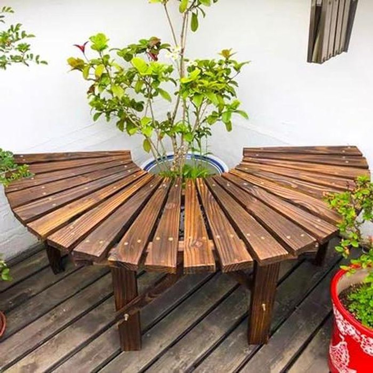 Halfronde Tuinbank - Houten Bankje - Buiten Zitten - Boom Omringend Ontwerp - 120 cm Diameter - Niet gespecificeerd