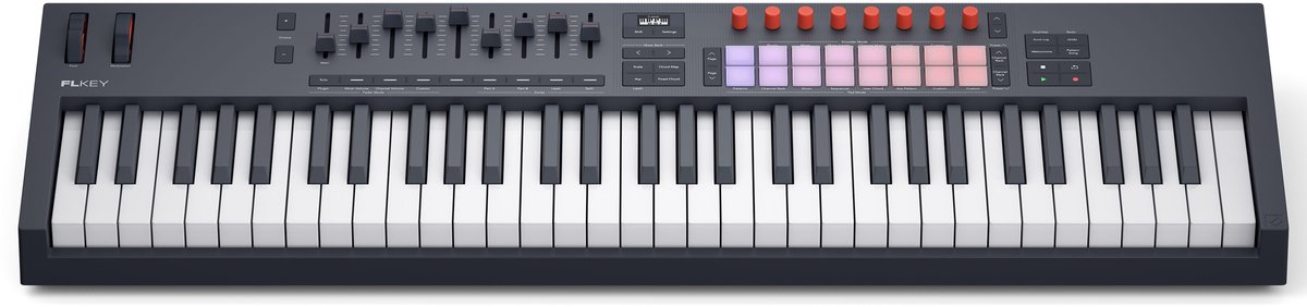 Novation FLkey 61 MK2 - MIDI Keyboard Controller voor FL Studio - 61 Semi-Gewogen Toetsen - 16 RGB Pads - 9 Faders - OLED Display