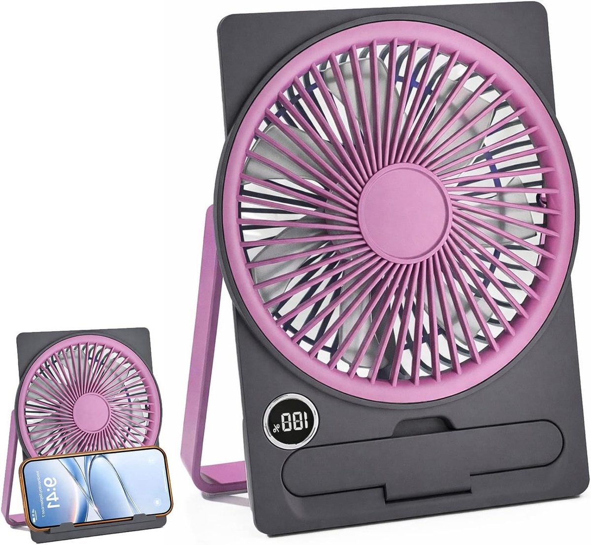 Tafelventilator - Mini ventilator - Persoonlijke verkoeling - Opvouwbaar telefoonhouder - 19x145x45 cm - Paars