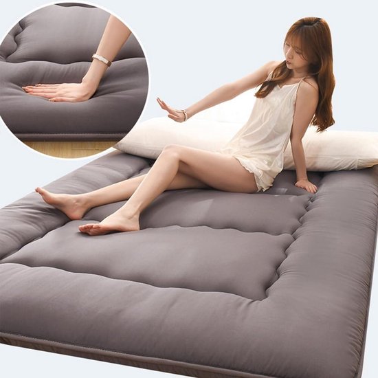 Japanse Futon Matras - Vloermat Opvouwbaar - Comfortabel Slapen - Hoogwaardige Polyester Vulling - 122x200 cm - Grijs — afbeelding 3
