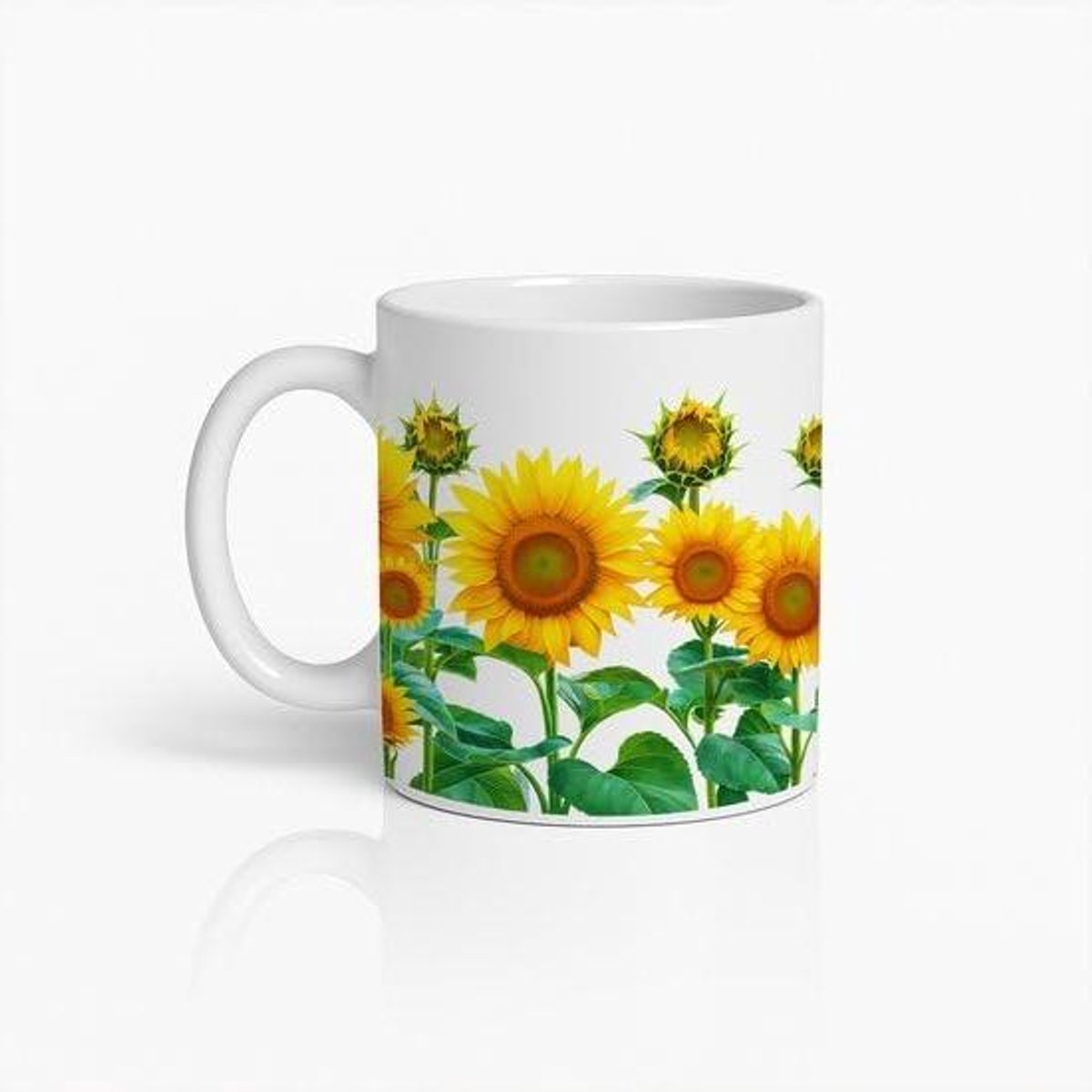 Koffiemok Zonnebloem - Theebeker Bloemrijk - Warme Dranken - Keramisch Materiaal - 330ml - Wit