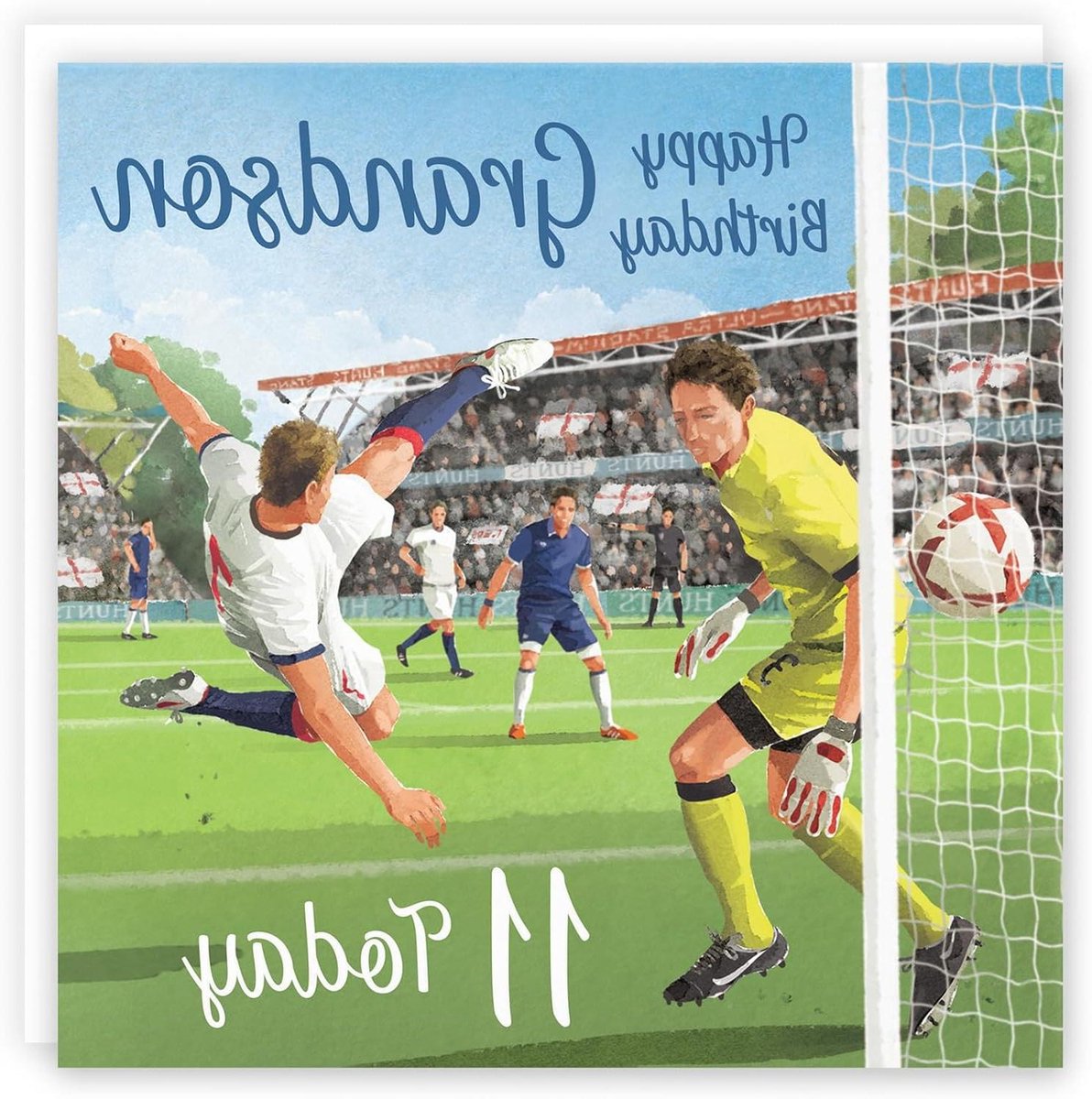 Verjaardagskaart Kleinzoon - Voetbal Kaart - Verjaardag Vieren - Met Bedrukte Boodschap - 148 x 148 mm - Meerkleurig