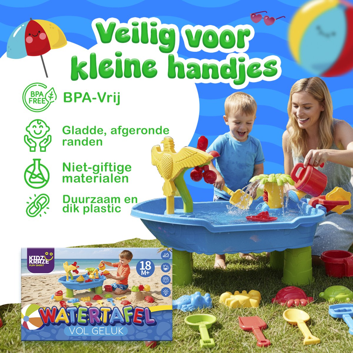 KidzKraze® Watertafel M - Buitenspeelgoed – Watertafel - Sensorisch Speelgoed - Activiteiten Tafel – Waterbaan - Zandtafel Voor Kinderen - Waterspeeltafel Speelgoed - Incl. Accessoires — afbeelding 3