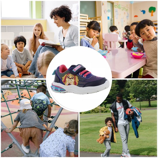 Paars met roze details, Skye van Paw Patrol, lichtjes in de zool, klittenbandsluiting.