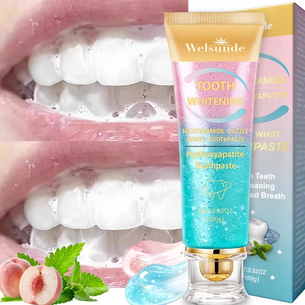 Niacinamide Tandpasta met Mint Peach Smaak - Diepe Reiniging & Dagelijkse Mondverzorging 100g