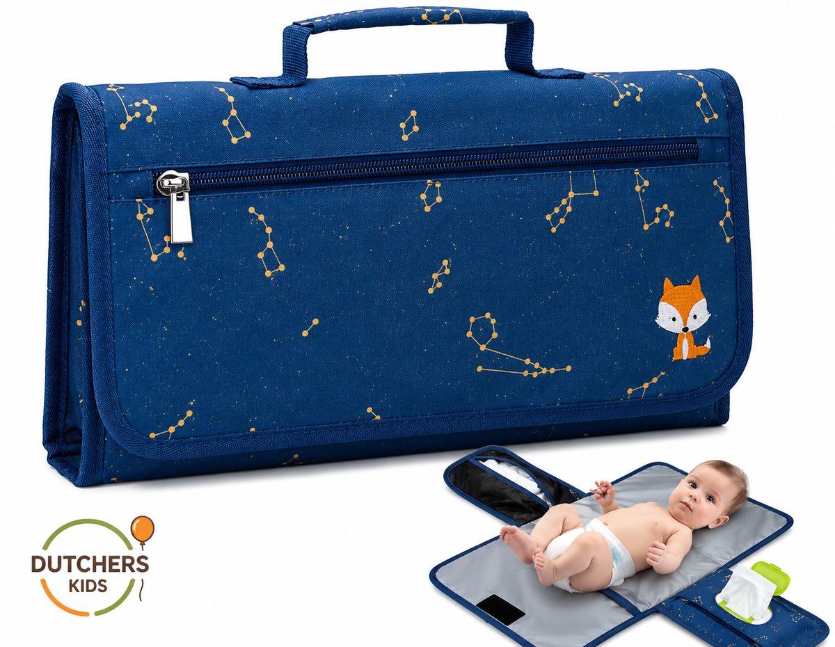 Dutchers® Draagbaar Aankleedkussen – Opvouwbaar Verschoonmatje met Opbergvakken – Baby Luiertas Organizer – Waterdicht & Comfortabel – Unisex Verschoonmat Baby Essentials