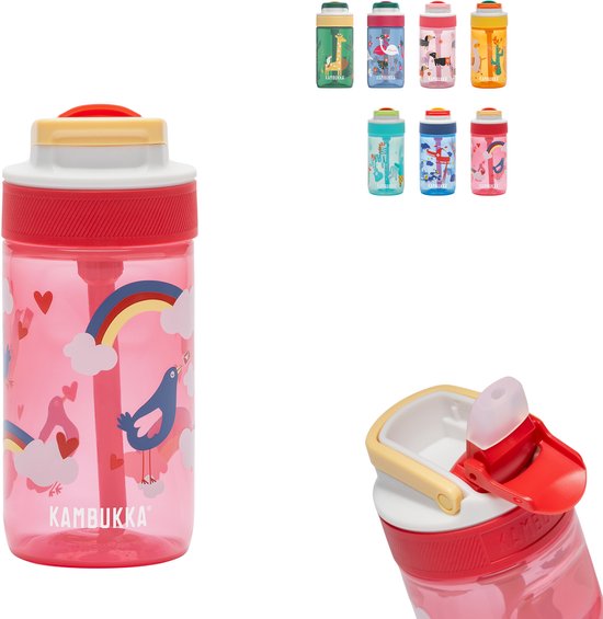 Kambukka Lagoon Drinkfles voor kinderen 400ml Love Birds - met geïntegreerd rietje - drinkbus kinderen - drinkbeker voor school
