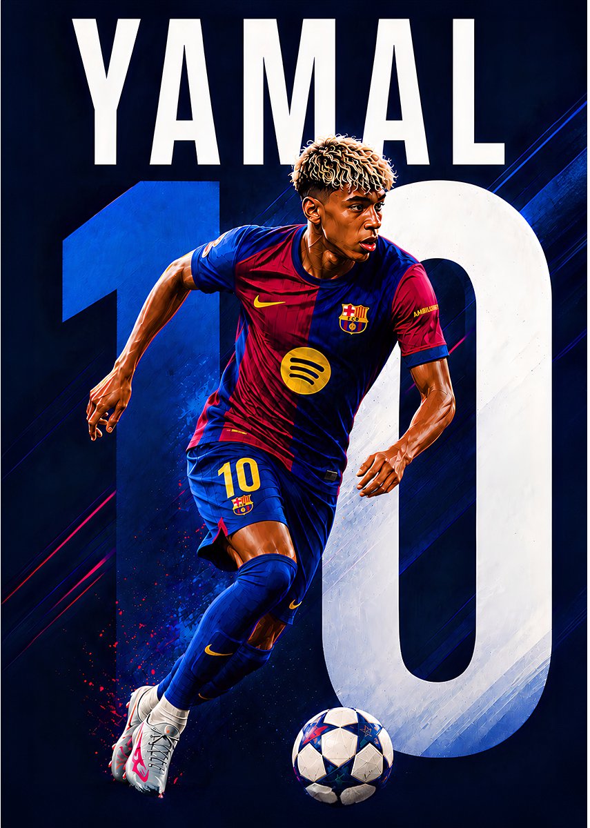 Kleurmedia Lamine Yamal - Poster - 43 x 61 cm - Goal Collection - Bekende Voetballer - Geschikt om in te lijsten - Voetbal Posters Blauw