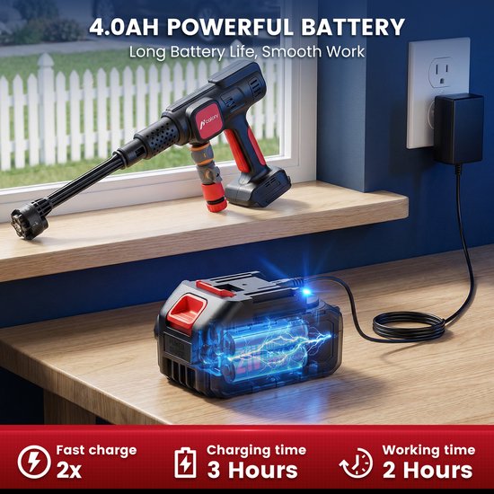 Hcalory Draadloze Hogedrukreiniger 140 Bar - Borstelloze 230W Motor - 2x 4,0Ah Accu met LCD Display - 7-in-1 Spuitmond & Kraanaansluiting - Ideaal voor Auto, Terras & Gevel van hcalory — afbeelding 2