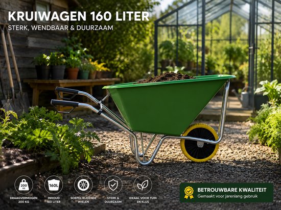 JMC Kruiwagen 160 Liter Poly Met Verzinkt Onderstel en Anti-Lek Band van JMC — afbeelding 4