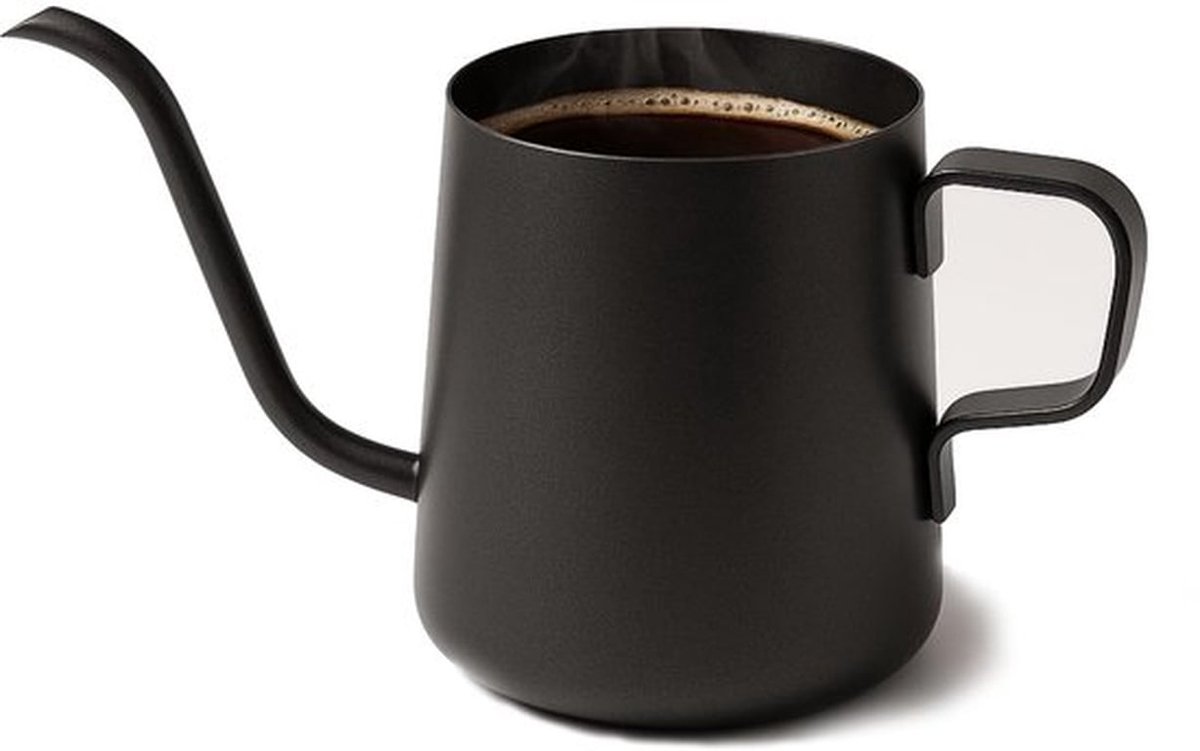 Zwarte roestvrijstalen koffiepot, Langwanseck-gietvorm, verkrijgbaar in 2 maten, koffie-waterkoker met lange zwanenhals en stralingsinjectie (250 ml)