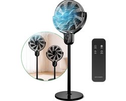 Erikssøn Statiefventilator - Stil En Krachtig 45W - 8 Snelheden - Verstelbaar - Staande Venitlator - Zwart