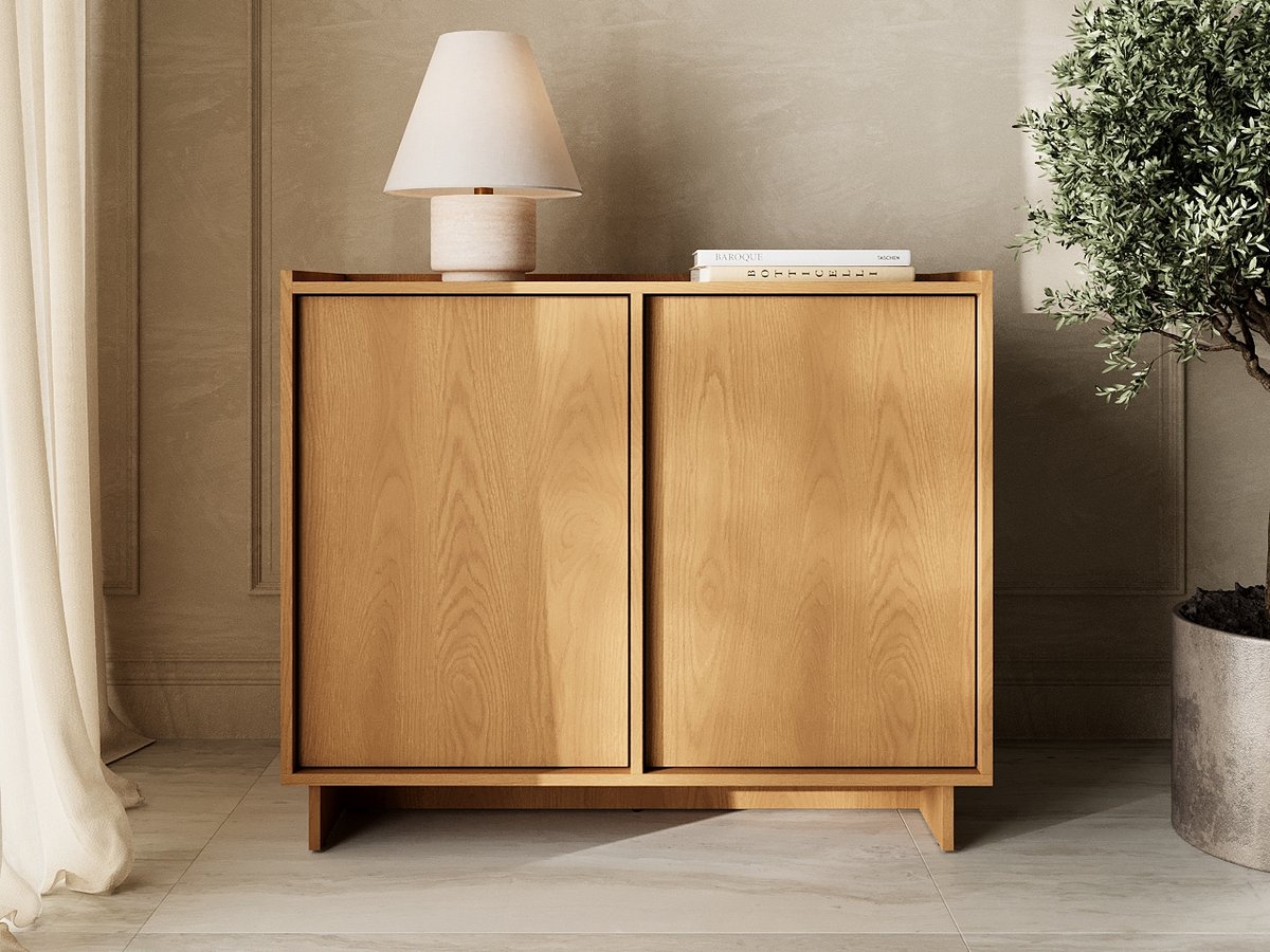 GrainGold – Dressoir Azumi – Karamel eiken - Met Deuren - Modern Scandinavisch Design - 98 cm