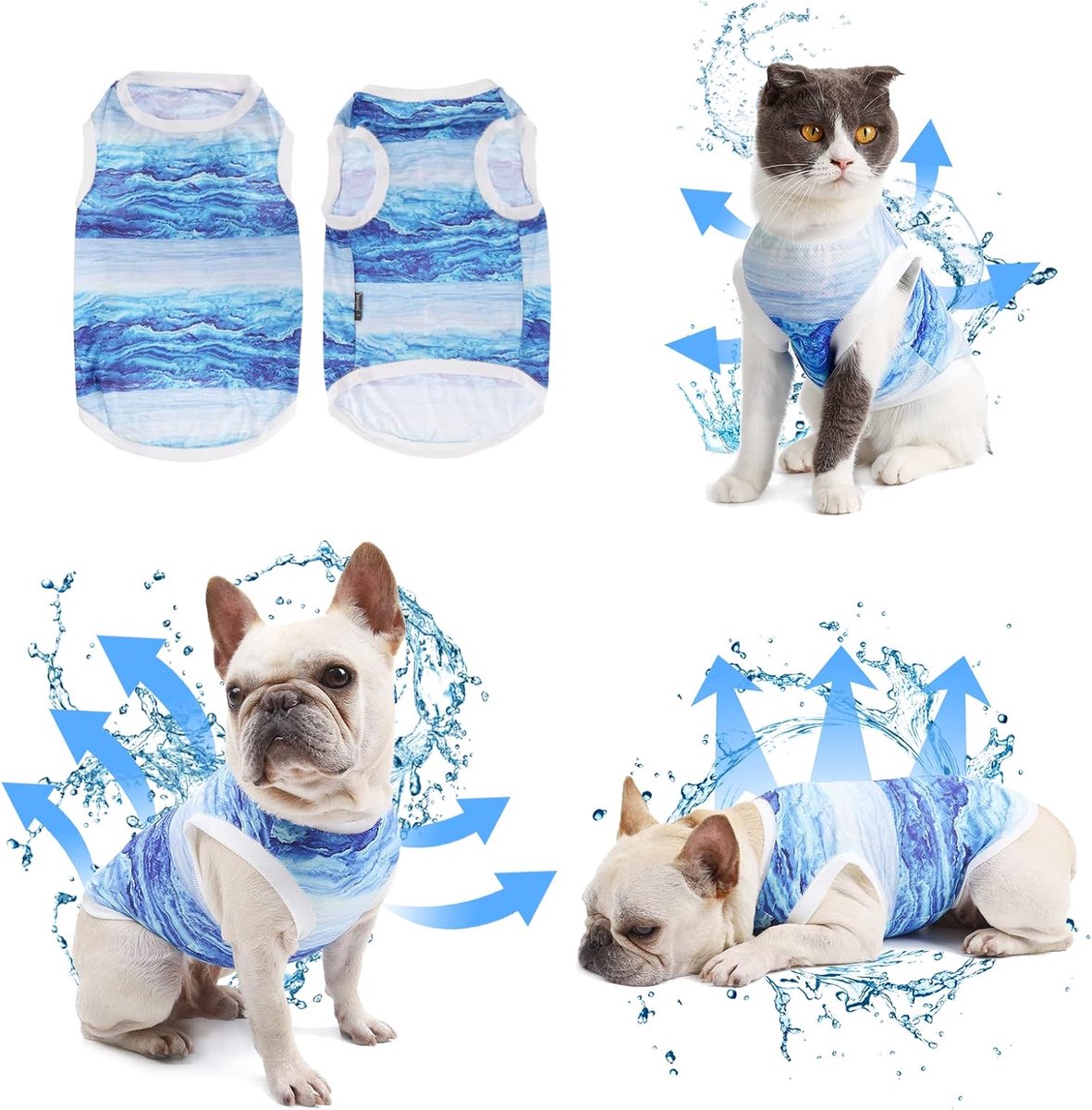 Famanu - Hondenkoelvest, ademend koelvest voor huisdieren, verdampingscomfortabele hondenkoeljas, zomer hondenkoeljas voor buiten wandelen (blauw, XL)
