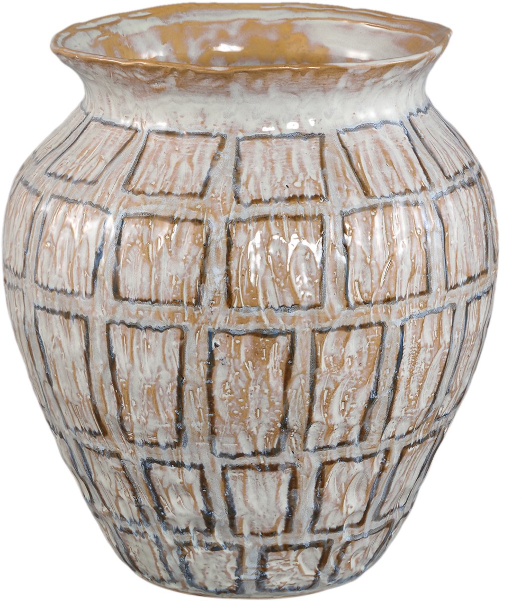 PTMD Emylee White Ceramic Handpainted Pot Square S
