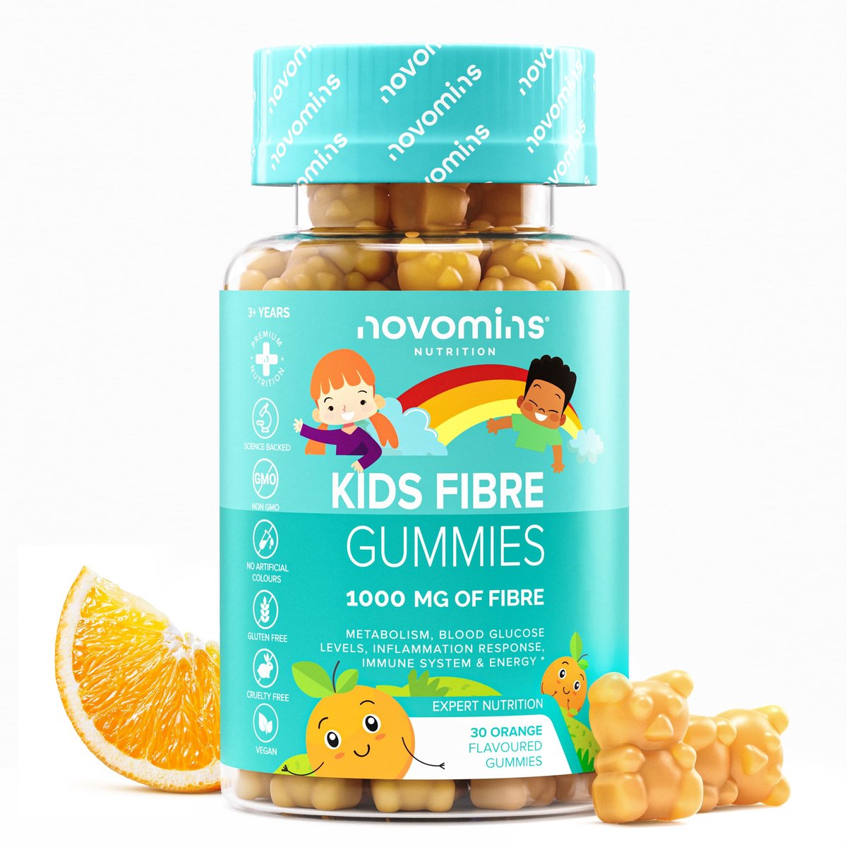 Kinder Vezel, 1000 mg Inuline, 30 Gummies, Vegan, Halal, Getest door Eurofins, Novomins